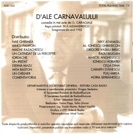 Ion Luca Caragiale – D'Ale Carnavalului (CD) [1]