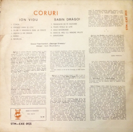 Ion Vidu / Sabin Drăgoi – Coruri (VINIL) [1]