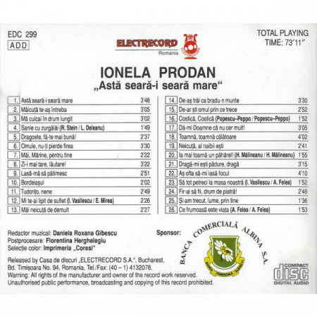 Ionela Prodan - Astă Seară-i Seară Mare, (CD) [1]