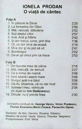 Ionela Prodan - O Viață De Cântec, (Casetă Audio) [1]