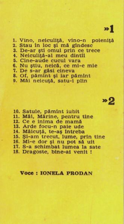 Ionela Prodan - Satule, Pămînt Iubit, (Casetă Audio) [1]