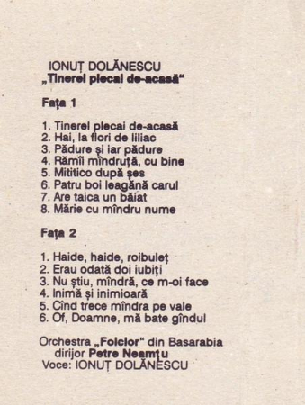 Ionuț Dolănescu - Tinerel Plecai De-acasă, (Casetă Audio) [1]