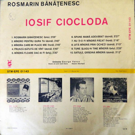 Iosif Ciocloda - Rosmarin Bănățenesc, (Disc Vinil) [1]