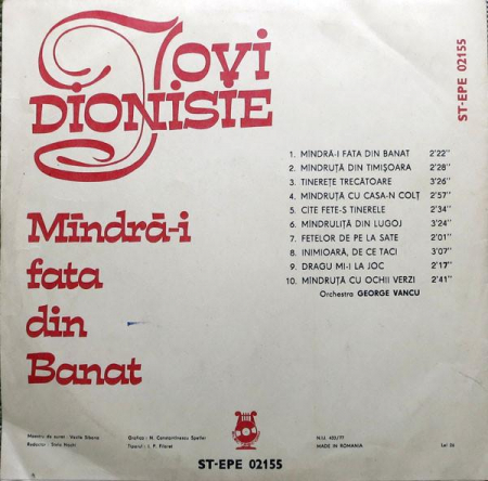 Iovi Dionisie - Mîndră-i Fata Din Banat, (Disc Vinil) [1]