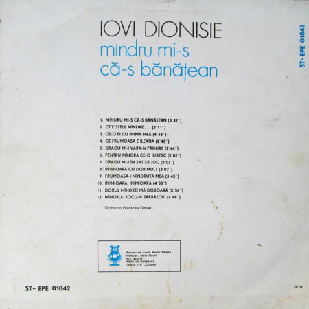Iovi Dionisie - Mîndru Mi-s Că-s Bănățean, (Disc Vinil) [1]