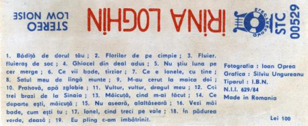 Irina Loghin - Bădiță, De Dorul Tău, (Casetă Audio) [1]