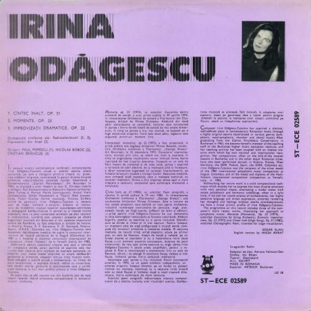 Irina Odăgescu-Țuțuianu - Cîntec Înalt / Momente / Improvizații Dramatice, (Disc Vinil) [1]