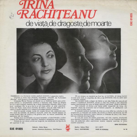 Irina Răchițeanu-Șirianu - De Viață, De Dragoste, De Moarte (Recital De Poezie Populară), (Disc Vinil) [1]