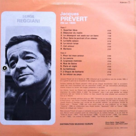 Jacques Prévert - Jacques Prévert - Poèmes Dits Par Serge Reggiani, (Disc Vinil) [1]