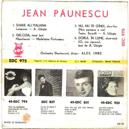 Jean Păunescu - Shake All'Italiana / Gelozia / Nu, Nu Te Gîndi / Dorul În Lume (Disc Vinil) [1]