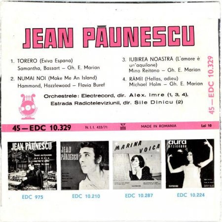Jean Păunescu - Torero • Numai Noi • Iubirea Noastră • Rămîi, (Disc Vinil) [1]