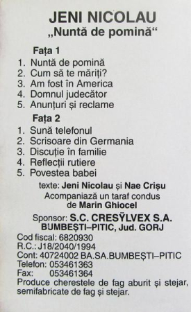 Jeny Nicolau - Nuntă De Pomină, (Casetă Audio) [1]