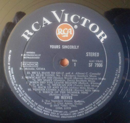 Jim Reeves - Yours Sincerely, (Disc Vinil) [1]