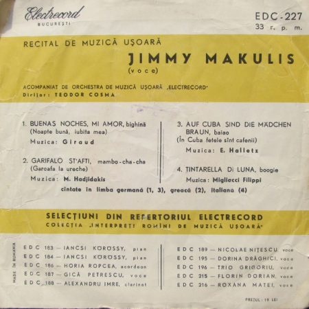 Jimmy Makulis - Recital De Muzică Ușoară (Disc Vinil 7 Inch) [1]