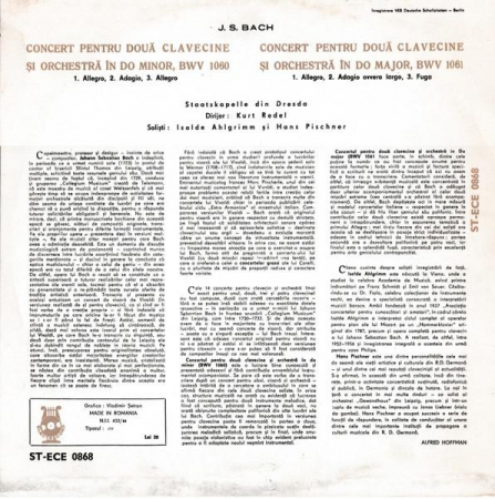 Johann Sebastian Bach - Concerte Pentru Două Clavecine Și Orchestră, (Disc Vinil) [1]
