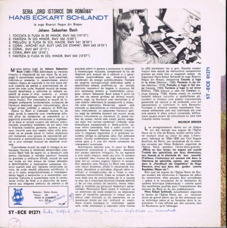 Johann Sebastian Bach - Hans Eckart Schlandt La Orga Bisericii Negre Din Brașov (Disc Vinil) [1]