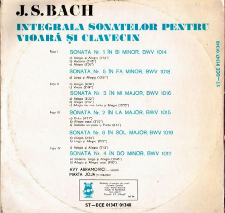 Johann Sebastian Bach - Integrala Sonatelor Pentru Vioară Și Clavecin, (Disc Vinil) [1]