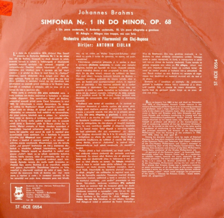 Johannes Brahms - Antonin Ciolan – Simfonia Nr. 1 În Do Minor, Op.68 (Disc Vinil) [1]