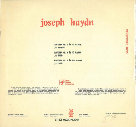 Joseph Haydn - Symphonies - No. 6 In D Major "Le Matin" / No. 7 In C Major "Le Midi" / No. 8 In G Major "Le Soir", (Disc Vinil) [1]