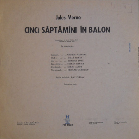 Jules Verne - Cinci Săptămîni În Balon, (Disc Vinil) [1]