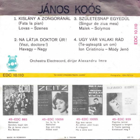 Koós János - Kislány A Zongoránál ⋆ Na Látja Doktor Úr! ⋆ Születesnap Egyedül ⋆ Ugy Vár Valaki Rád (7 Inch), (Disc Vinil) [1]