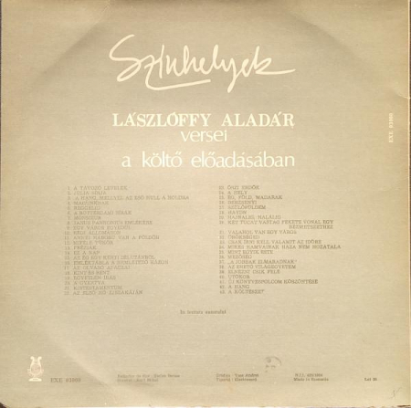 Lászlóffy Aladár - Színhelyek (Lászlóffy Aladár Versei A Költő Előadásában), (Disc Vinil) [1]
