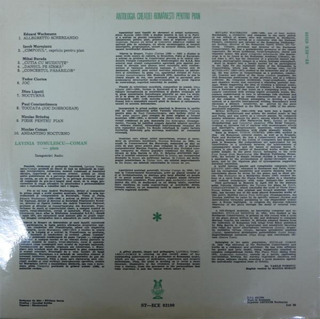 Lavinia Tomulescu-Coman - Antologia Creației Românești Pentru Pian, (Disc Vinil) [1]