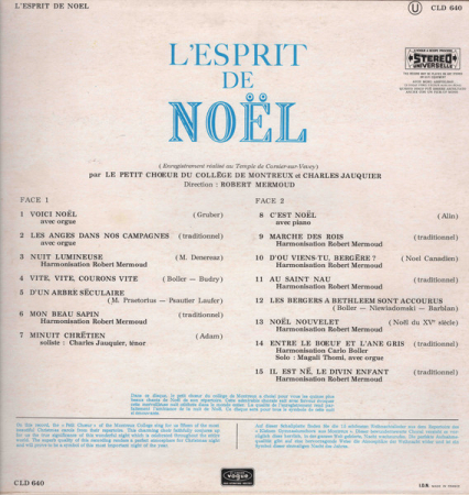 Le Petit Chœur Du Collège De Montreux Et Charles Jauquier Direction Robert Mermoud – L'esprit De Noël [1]