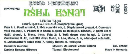 Lenca Tașu - Dispârțarea-i Greauă (Despărțirea-i Grea), (Casetă Audio) [1]