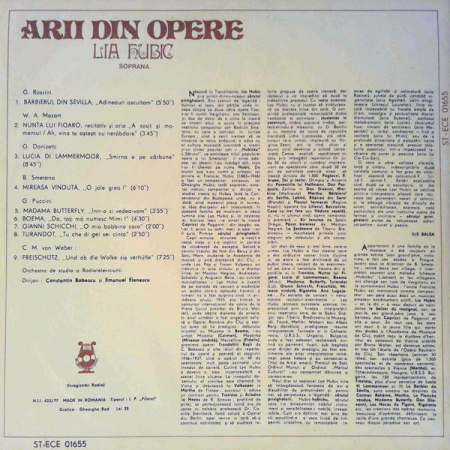 Lia Hubic - Arii Din Opere, (Disc Vinil) [1]