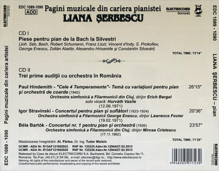 Liana Șerbescu - Pagini Muzicale Din Cariera Pianistei, (CD) [1]