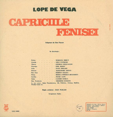 Lope de Vega - Capriciile Fenisei, (Disc Vinil) [1]