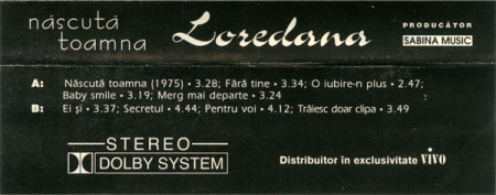 Loredana Groza - Născută Toamna , (Casetă Audio) [1]