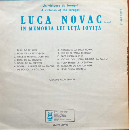 Luca Novac - Un Virtuose Du Taragot / A Virtuoso Of The Taragot - În Memoria Lui Luță Ioviță, (Disc Vinil) [1]