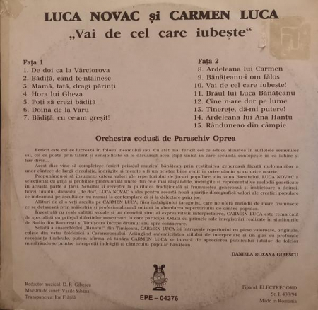 Luca Novac - Vai De Cel Care Iubește, (Disc Vinil) [1]