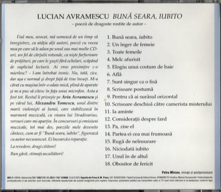 LUCIAN AVRAMESCU  - BUNĂ SEARA,IUBITO (CD) [1]