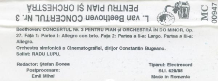 Ludwig van Beethoven - Concertul Nr. 3 Pentru Pian Și Orchestră În Do Minor, Op. 37 (Caseta Audio) [1]