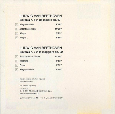 Ludwig van Beethoven - Sinfonia N°5 In Do Min. Op. 67, Sinfonia N°7 In La Magg. Op. 92, (CD) [1]