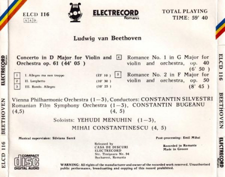 Ludwig van Beethoven - Violin concerto In D Major / Romances Nos. 1 & 2, (CD) [1]