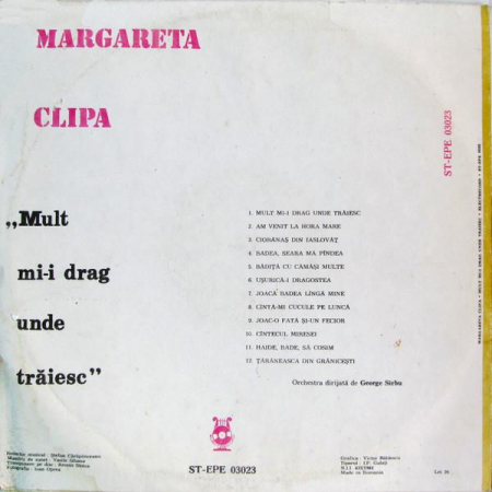 Margareta Clipa - Mult Mi-i Drag Unde Trăiesc, (Disc Vinil) [1]