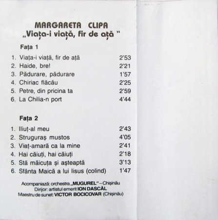 Margareta Clipa - Viața-i Viață, Fir De Ață  (Caseta Audio) [1]