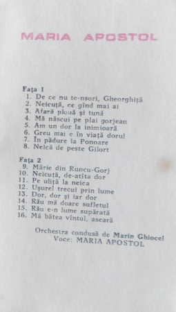 Maria Apostol - Mărie Din Runcu-Gorj , (Casetă Audio) [1]
