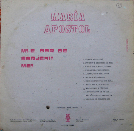 Maria Apostol - Mi-e Dor De Gorjenii Mei, (Disc Vinil) [1]