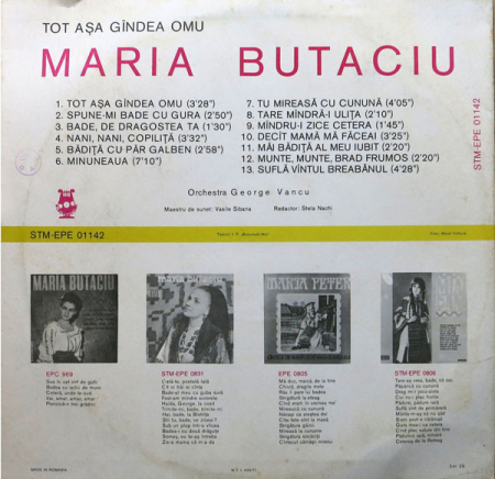 Maria Butaciu – Tot Așa Gîndea Omu, (Disc Vinil) [1]