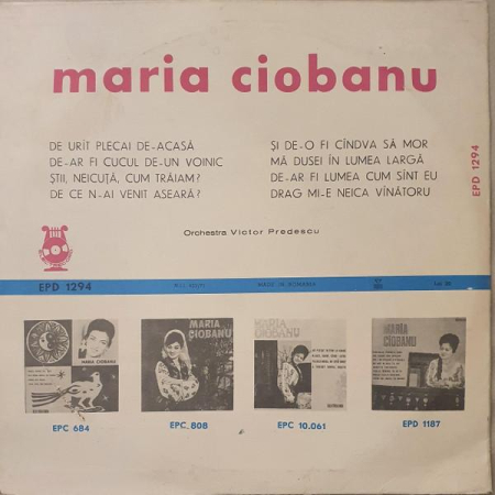 Maria Ciobanu - De Urît Plecai De-acasă  (Disc Vinil) [1]