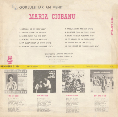 Maria Ciobanu – Gorjule, Iar Am Venit, (Disc Vinil) [1]