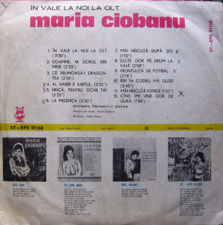 Maria Ciobanu - În Vale La Noi La Olt, (Disc Vinil) [1]