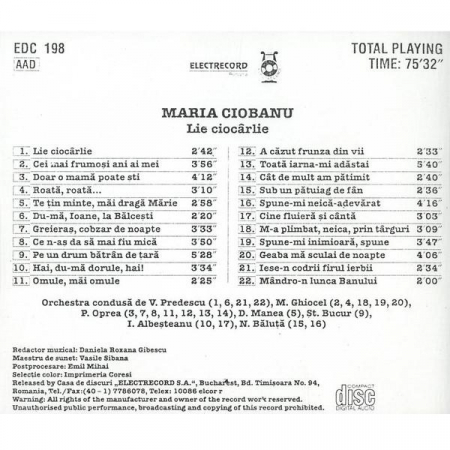 Maria Ciobanu - Lie Ciocârlie, (CD) [1]