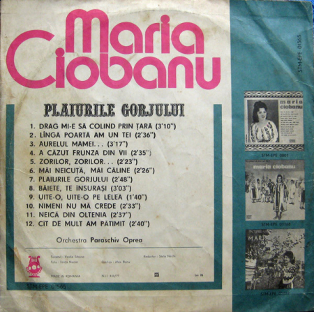 Maria Ciobanu - Plaiurile Gorjului, (Disc Vinil) [1]