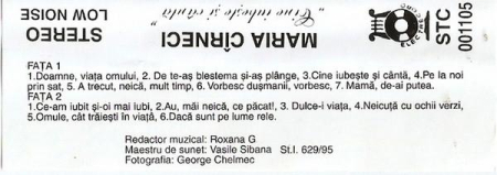 Maria Cîrneci - „Cine Iubește Și Cântă” Cîntece De Voie Bună, (Casetă Audio) [1]